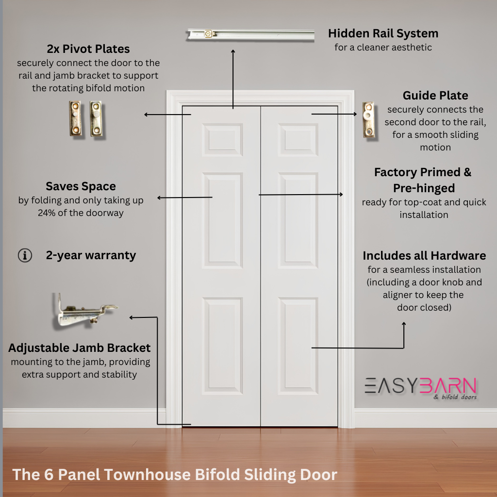 6 Panel Townhouse Bifold Sliding Door – Smart & Space-Saving – Easy Barn